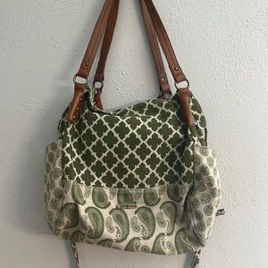 Lucky Brand Green Paisley Multi Canvas Large Hobo Bag